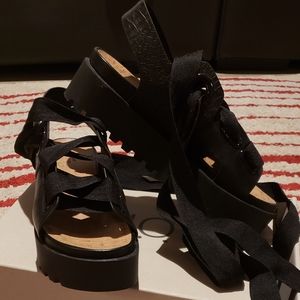 NWB Urban Outfitters Black ribbon lace up Sandals